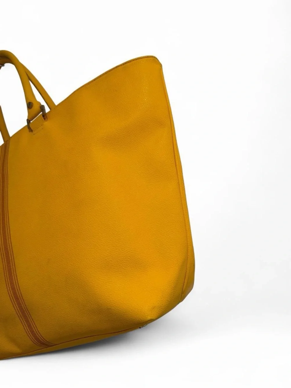 Tory Burch Mustard Leather Tote with Stripe Detail
